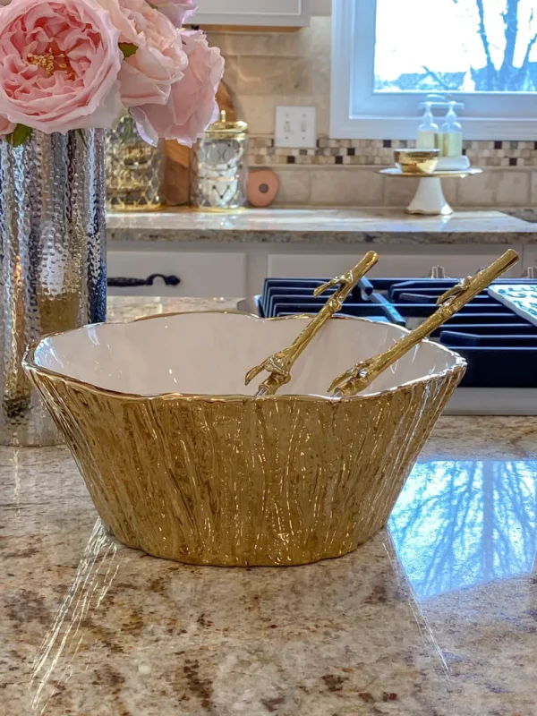 Inspire Me! Home Decor Gold Leaf Design 2-Tone Server Set