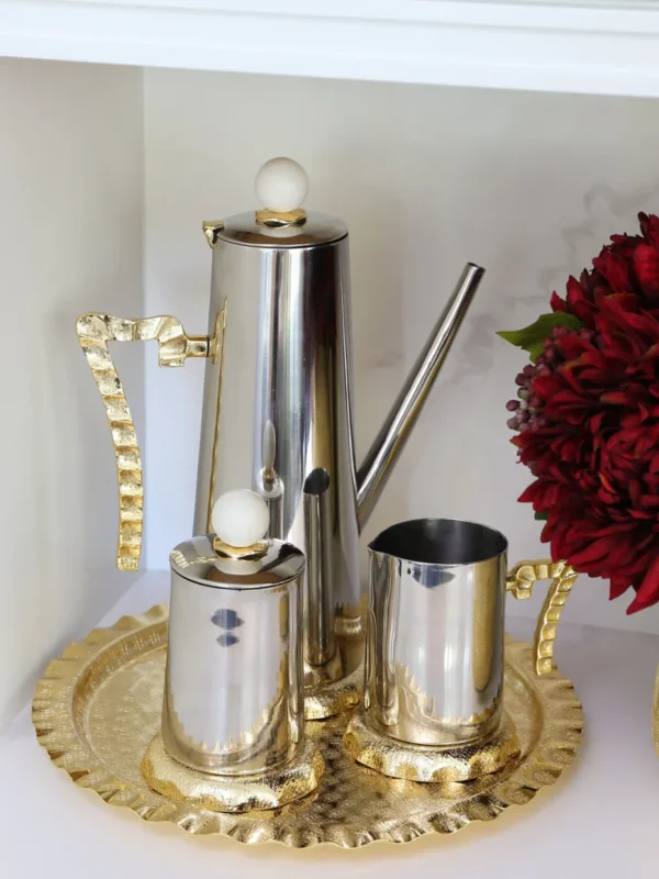 Inspire Me! Home Decor Gold Textured Ruffle Coffee/Tea Set Collection (4 Items Sold Individually)