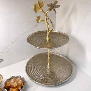 Inspire Me! Home Decor Gold Two-Tone Dragonfly Cake Stand