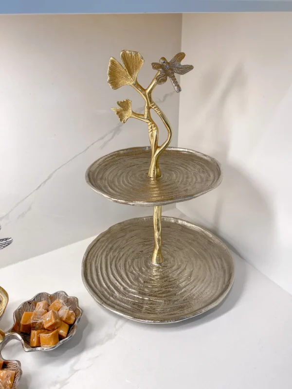 Inspire Me! Home Decor Gold Two-Tone Dragonfly Cake Stand