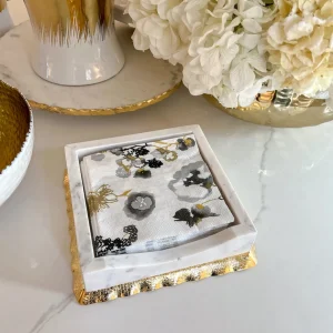 Inspire Me! Home Decor Gold White Marble Napkin Holder/Tray With Ruffled Border