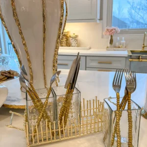 Inspire Me! Home Decor Gold & Glass Utensil Holder With Gold Linear Details