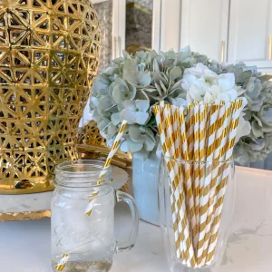 Inspire Me! Home Decor Gold Paper Straws ( 2 Patterns Available )