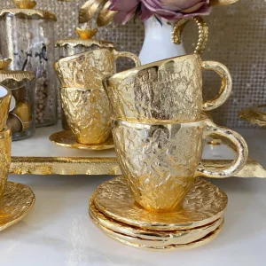 Inspire Me! Home Decor Gold Textured Metal Tea Cup And Saucer With White Interior