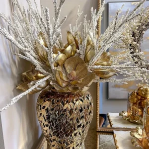 Inspire Me! Home Decor Gold Glittered Magnolia Stem