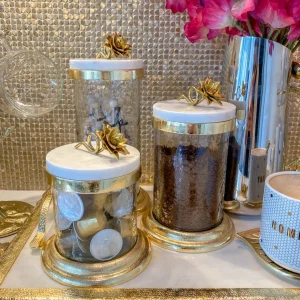 Inspire Me! Home Decor Gold Or Silver Canisters With Floral Lotus Lid (2 Colors)