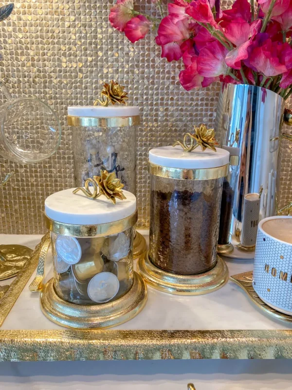 Inspire Me! Home Decor Gold Or Silver Canisters With Floral Lotus Lid (2 Colors)