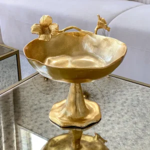 Inspire Me! Home Decor Gold Floral Bowl On Pedestal