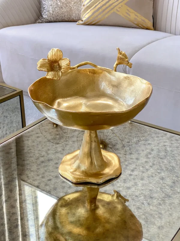 Inspire Me! Home Decor Gold Floral Bowl On Pedestal