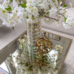 Inspire Me! Home Decor Gold Floral Crystal Handled Glass Tray