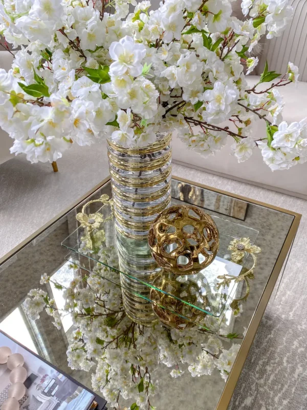 Inspire Me! Home Decor Gold Floral Crystal Handled Glass Tray