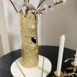 Inspire Me! Home Decor Gold Metal Tree Trunk Vase With Silver Bird