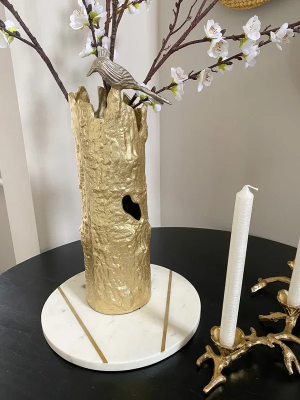 Inspire Me! Home Decor Gold Metal Tree Trunk Vase With Silver Bird