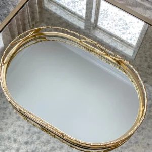 Inspire Me! Home Decor Gold Oval Mirrored Leaf Tray