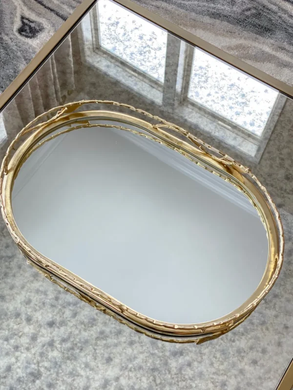 Inspire Me! Home Decor Gold Oval Mirrored Leaf Tray