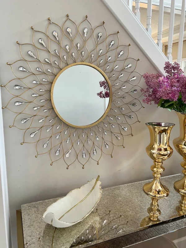 Inspire Me! Home Decor Golden Jeweled Sunburst MIrror