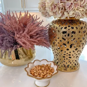 Inspire Me! Home Decor Gold And White Beaded Pedestal Bowl