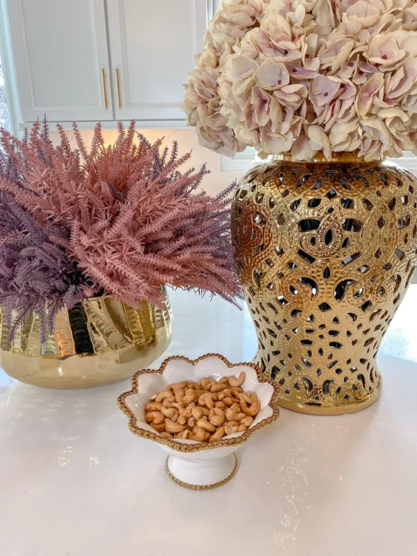 Inspire Me! Home Decor Gold And White Beaded Pedestal Bowl