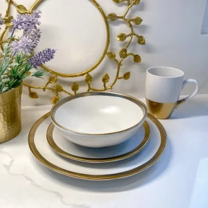 Inspire Me! Home Decor Gold And White 4 Piece Place Setting