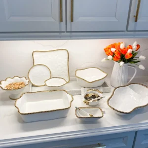 Inspire Me! Home Decor Gold And White Beaded Square Platter