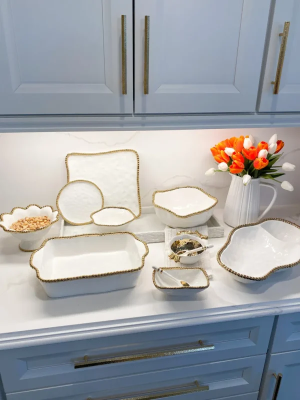 Inspire Me! Home Decor Gold And White Beaded Square Platter