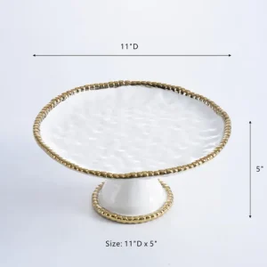 Inspire Me! Home Decor Gold And White Beaded Cake Stand