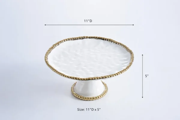 Inspire Me! Home Decor Gold And White Beaded Cake Stand