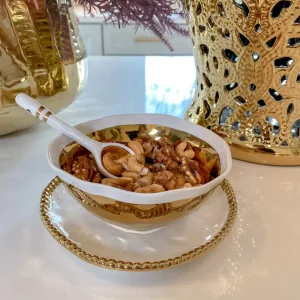 Inspire Me! Home Decor Gold And White Snack Bowl And Spoon Set