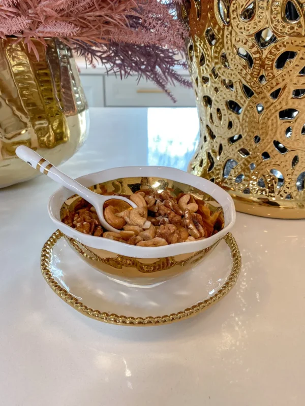 Inspire Me! Home Decor Gold And White Snack Bowl And Spoon Set