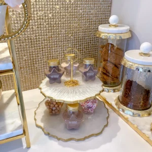 Inspire Me! Home Decor Gold Leaf And White Resin 2 Tier Cake Stand