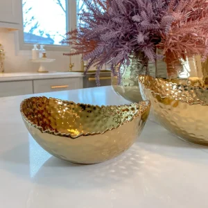 Inspire Me! Home Decor Gold Oval Hammered Porcelain Bowl