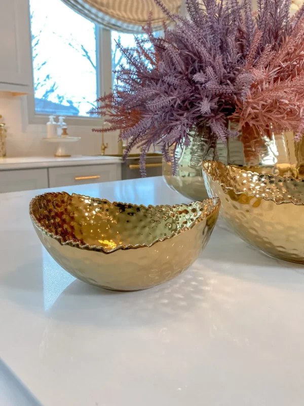 Inspire Me! Home Decor Gold Oval Hammered Porcelain Bowl