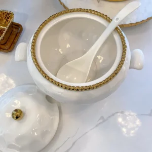 Inspire Me! Home Decor Gold And White Beaded Soup Tureen & Ladle