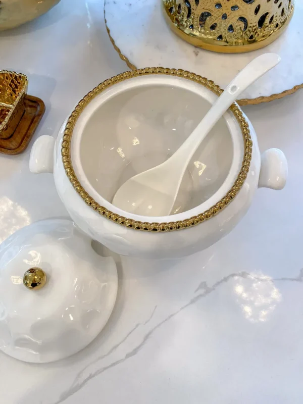 Inspire Me! Home Decor Gold And White Beaded Soup Tureen & Ladle