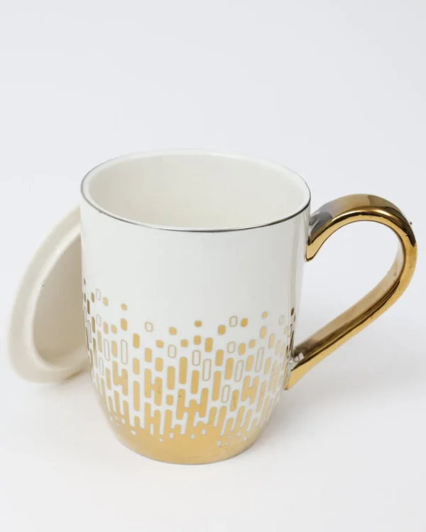 Inspire Me! Home Decor Gold & White Ceramic Mug With Lid