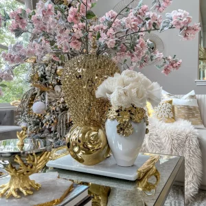 Inspire Me! Home Decor Gold Cascading Floral And White Vase