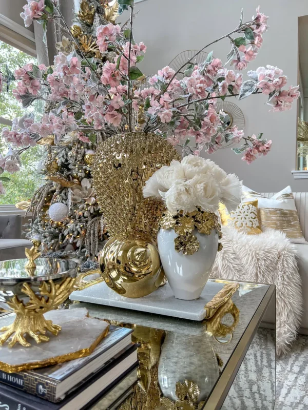 Inspire Me! Home Decor Gold Cascading Floral And White Vase