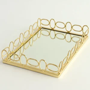 Inspire Me! Home Decor Gold Oval Trim Mirror Glass Tray