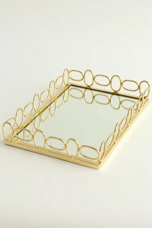 Inspire Me! Home Decor Gold Oval Trim Mirror Glass Tray