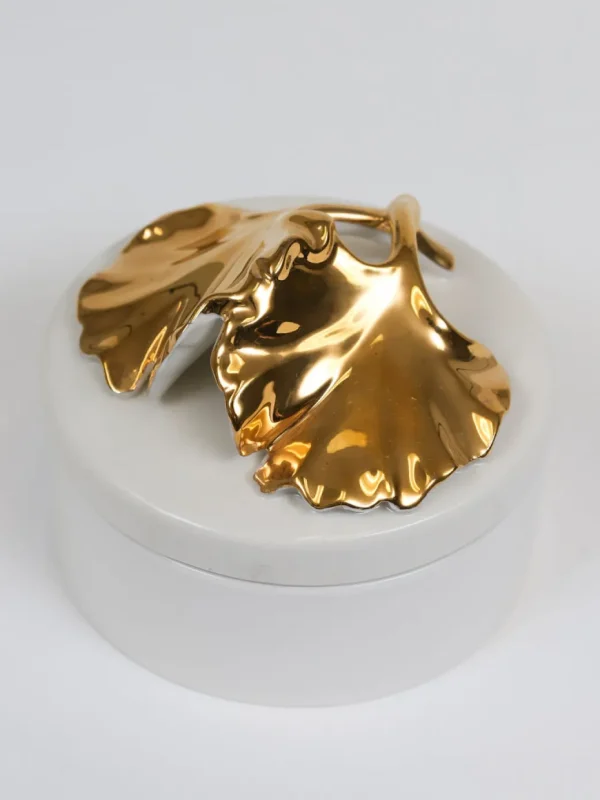 Inspire Me! Home Decor Gold Leaf And White Trinket Box