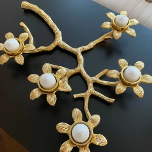 Inspire Me! Home Decor Gold Flower Branch 5 Tealight Candle Holder