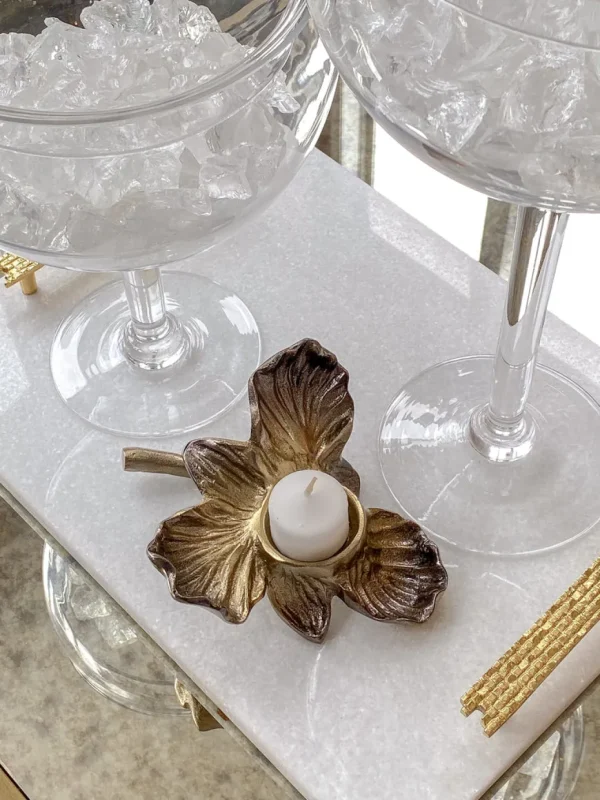 Inspire Me! Home Decor Gold Orchid Tea Light Holder