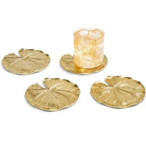 Inspire Me! Home Decor Golden Lily Leaf Coasters, Set Of 4