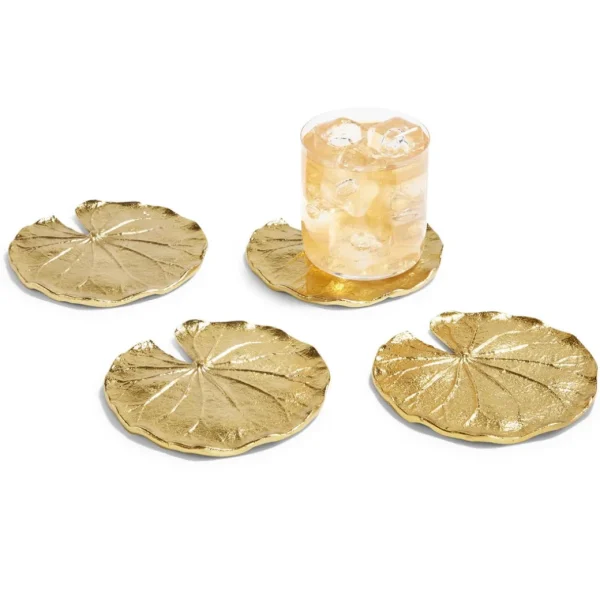 Inspire Me! Home Decor Golden Lily Leaf Coasters, Set Of 4