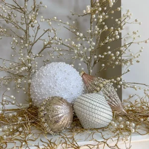 Inspire Me! Home Decor Gold Oversized Beaded White And Pearl Ornament (2 Sizes)