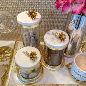 Inspire Me! Home Decor Gold Or Silver Canisters With Floral Lotus Lid (2 Colors)