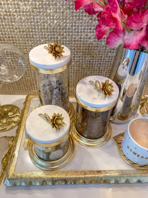 Inspire Me! Home Decor Gold Or Silver Canisters With Floral Lotus Lid (2 Colors)