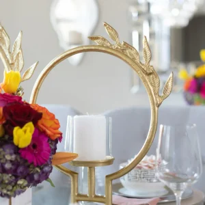 Inspire Me! Home Decor Golden Circle Leaf Design Hurricane Candle Holder (2 Sizes) ” From Pops Of Color Home Collection”