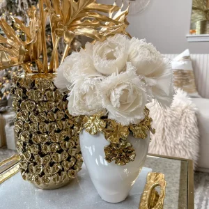 Inspire Me! Home Decor Gold Cascading Floral And White Vase