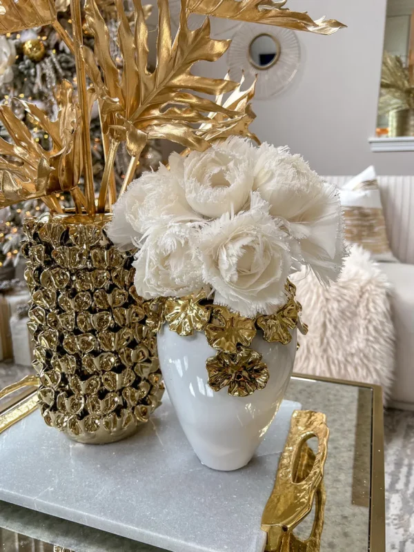 Inspire Me! Home Decor Gold Cascading Floral And White Vase